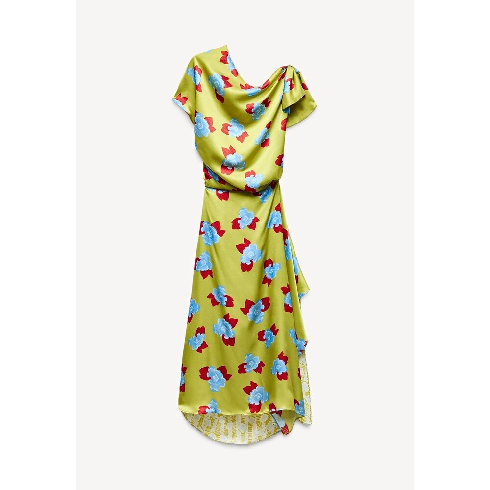 Zara Women’s One-Shoulder Asymmetric Floral Maxi Dress w/ Bow, Size M